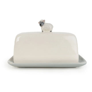 Sheep Butter Dish with Lid, 18cm Ceramic Butter Container with Sheep Lid Design