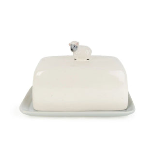 Sheep Butter Dish with Lid, 18cm Ceramic Butter Container with Sheep Lid Design