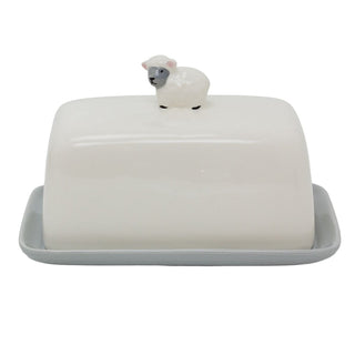 Sheep Butter Dish with Lid, 18cm Ceramic Butter Container with Sheep Lid Design