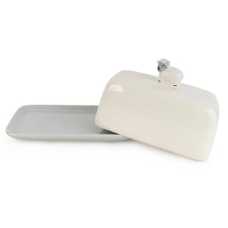 Sheep Butter Dish with Lid, 18cm Ceramic Butter Container with Sheep Lid Design