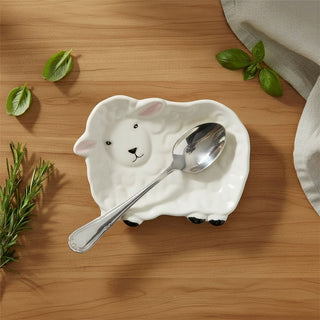 Sheep Spoon Rest, 11.5cm Ceramic Kitchen Utensil Holder Dish, Spoon Holder