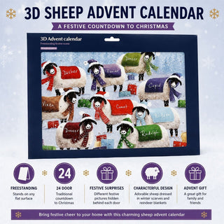 Sheep with Blankets 3D Christmas Advent Calendar, Freestanding 24 Door