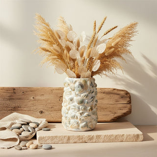 Shell Embossed Vase 19.5cm White Ceramic Nautical Artificial Flower Display