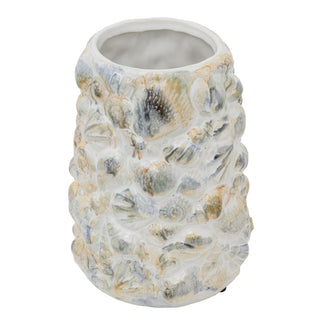 Shell Embossed Vase 19.5cm White Ceramic Nautical Artificial Flower Display
