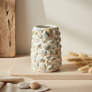 Shell Embossed Vase 19.5cm White Ceramic Nautical Artificial Flower Display