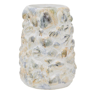 Shell Embossed Vase 19.5cm White Ceramic Nautical Artificial Flower Display