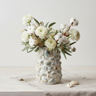 Shell Embossed Vase 19.5cm White Ceramic Nautical Artificial Flower Display