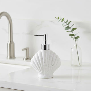 Shell Soap Dispenser 17.5cm White Speckled Ceramic Bathroom Pump 250ml Nautical