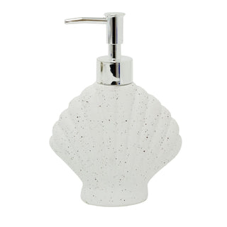 Shell Soap Dispenser 17.5cm White Speckled Ceramic Bathroom Pump 250ml Nautical