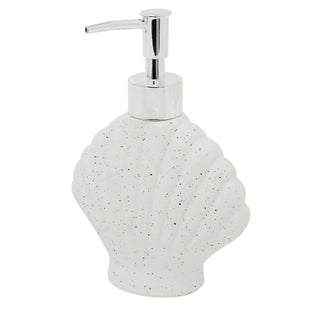 Shell Soap Dispenser 17.5cm White Speckled Ceramic Bathroom Pump 250ml Nautical