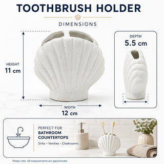 Shell Toothbrush Holder, 11cm Ceramic Speckled Coastal Bathroom Stand
