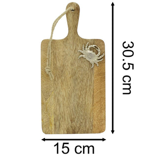 Silver Crab Mango Wood Mini Chopping Board, Nautical Wooden Serving Platter