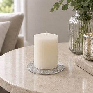 Silver Glitter Candle Coaster, 10cm Glass Candle Plate for Pillar Candles