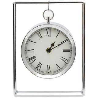 Silver Hanging Table Clock | Suspended Mantel Clock In Chrome Frame - 25cm