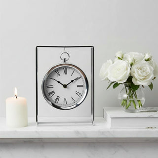 Silver Hanging Table Clock | Suspended Mantel Clock In Chrome Frame - 25cm