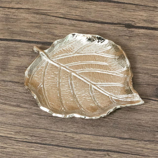 Silver Leaf Trinket Dish | Silver Aluminium Embossed Leaf Shaped Trinket Tray
