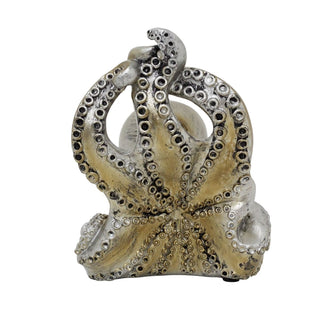 Silver Octopus Book Ends | 16cm Set of 2 Resin Octopus Bookends for Shelves