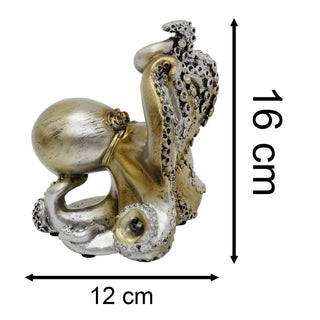 Silver Octopus Book Ends | 16cm Set of 2 Resin Octopus Bookends for Shelves