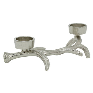 Silver Stag Antler Tealight Holder 27cm Aluminium Double Tea light Candle Holder
