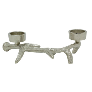 Silver Stag Antler Tealight Holder 27cm Aluminium Double Tea light Candle Holder