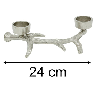 Silver Stag Antler Tealight Holder 27cm Aluminium Double Tea light Candle Holder