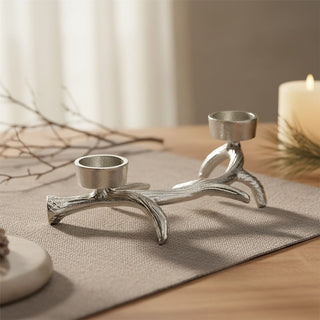 Silver Stag Antler Tealight Holder 27cm Aluminium Double Tea light Candle Holder