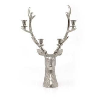 Silver Stag Head Candle Holder | Silver Metal Deer Antler Candelabra - 60cm