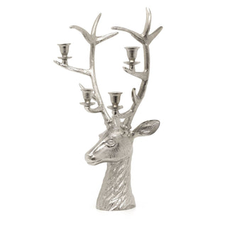 Silver Stag Head Candle Holder | Silver Metal Deer Antler Candelabra - 60cm