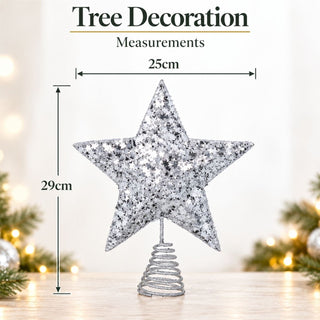 Silver Star Confetti Christmas Tree Topper, Gisela Graham Glitter Star 29cm