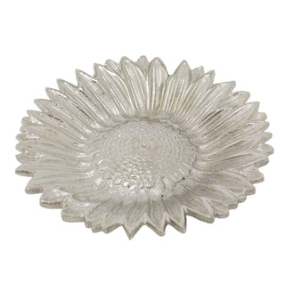 Silver Sunflower Trinket Dish, 15cm Aluminium Flower Shaped Jewellery Dish