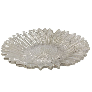 Silver Sunflower Trinket Dish, 15cm Aluminium Flower Shaped Jewellery Dish