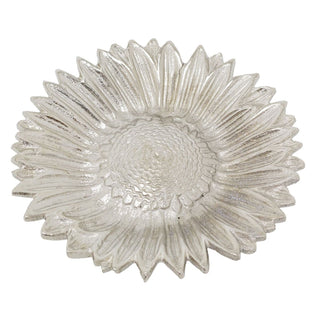 Silver Sunflower Trinket Dish, 15cm Aluminium Flower Shaped Jewellery Dish