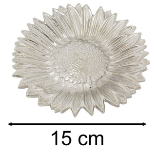 Silver Sunflower Trinket Dish, 15cm Aluminium Flower Shaped Jewellery Dish