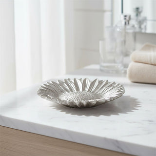 Silver Sunflower Trinket Dish, 15cm Aluminium Flower Shaped Jewellery Dish