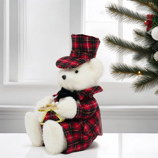 Sitting Christmas Bear Decoration | Fluffy Bear in Tartan Uniform with Drum