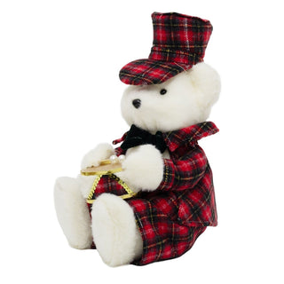 Sitting Christmas Bear Decoration | Fluffy Bear in Tartan Uniform with Drum