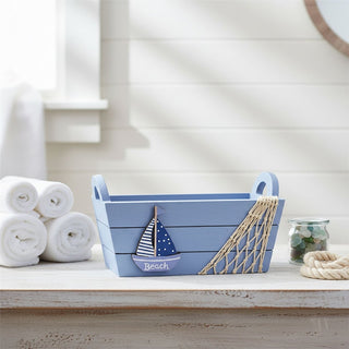 Small Blue Nautical Wooden Storage Crate, 22cm Decorative Bathroom Storage Box