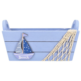Small Blue Nautical Wooden Storage Crate, 22cm Decorative Bathroom Storage Box