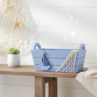 Small Blue Nautical Wooden Storage Crate, 22cm Decorative Bathroom Storage Box