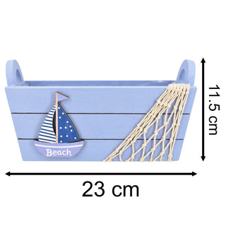 Small Blue Nautical Wooden Storage Crate, 22cm Decorative Bathroom Storage Box