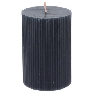 Small Charcoal Ribbed Pillar Candle, 10x7cm Unscented Dark Grey Candle