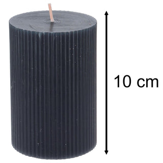 Small Charcoal Ribbed Pillar Candle, 10x7cm Unscented Dark Grey Candle
