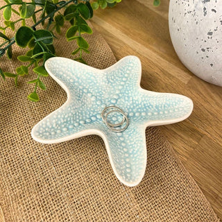 Small Embossed Starfish Ornament | Reactive Glaze Nautical Trinket Dish - 13cm