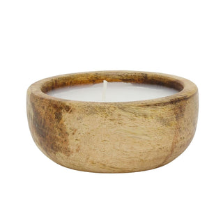 Small Mango Wood Scented Candle, 12cm Rustic Wooden Candle Holder & Candle