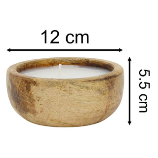 Small Mango Wood Scented Candle, 12cm Rustic Wooden Candle Holder & Candle
