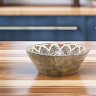 Small Meze Wooden Enamel Bowl | Moroccan Inspired Mango Wood Fruit Bowl - 20cm