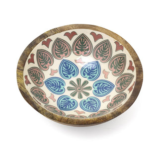 Small Meze Wooden Enamel Bowl | Moroccan Inspired Mango Wood Fruit Bowl - 20cm