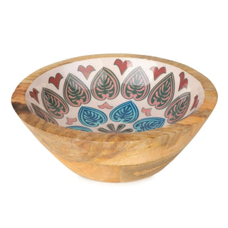 Small Meze Wooden Enamel Bowl | Moroccan Inspired Mango Wood Fruit Bowl - 20cm