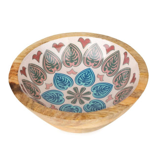 Small Meze Wooden Enamel Bowl | Moroccan Inspired Mango Wood Fruit Bowl - 20cm