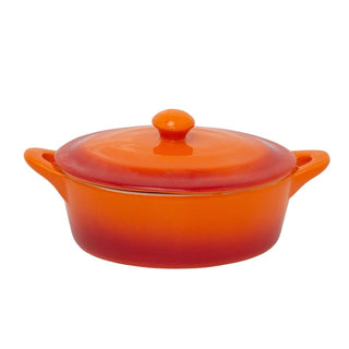 Small Orange Stoneware Casserole Dish with Lid 600ml Oval Ombre Oven Baking Dish
